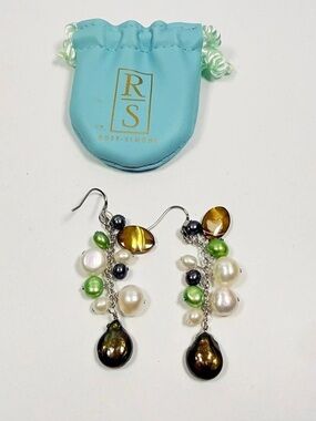 Ross-Simons Dangle Silver Earrings in Green & Gold Like New